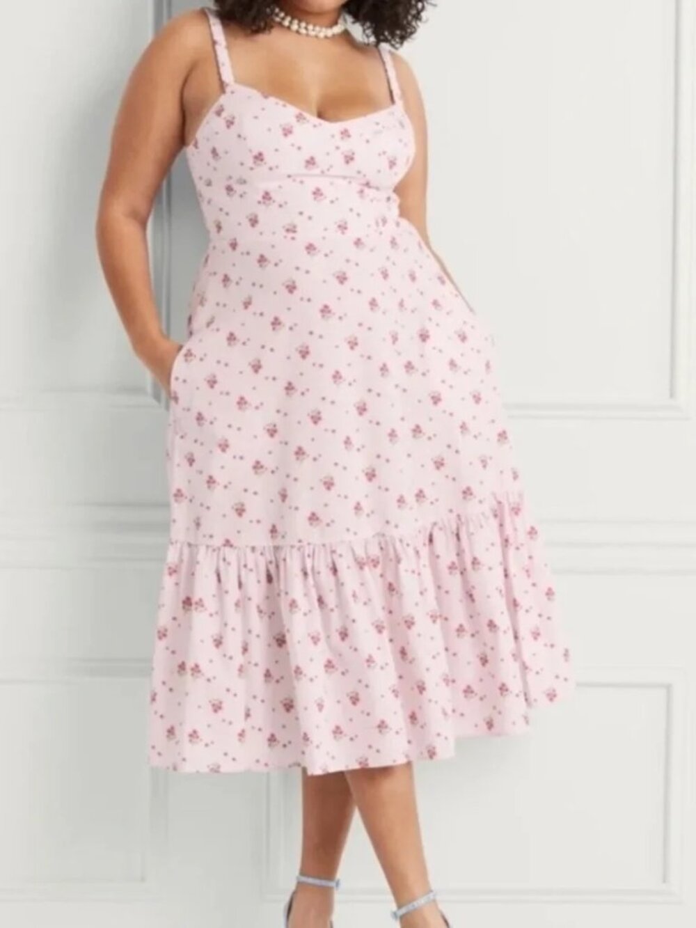 Hill House Home Solange Dress Pink Ditsy L NWT